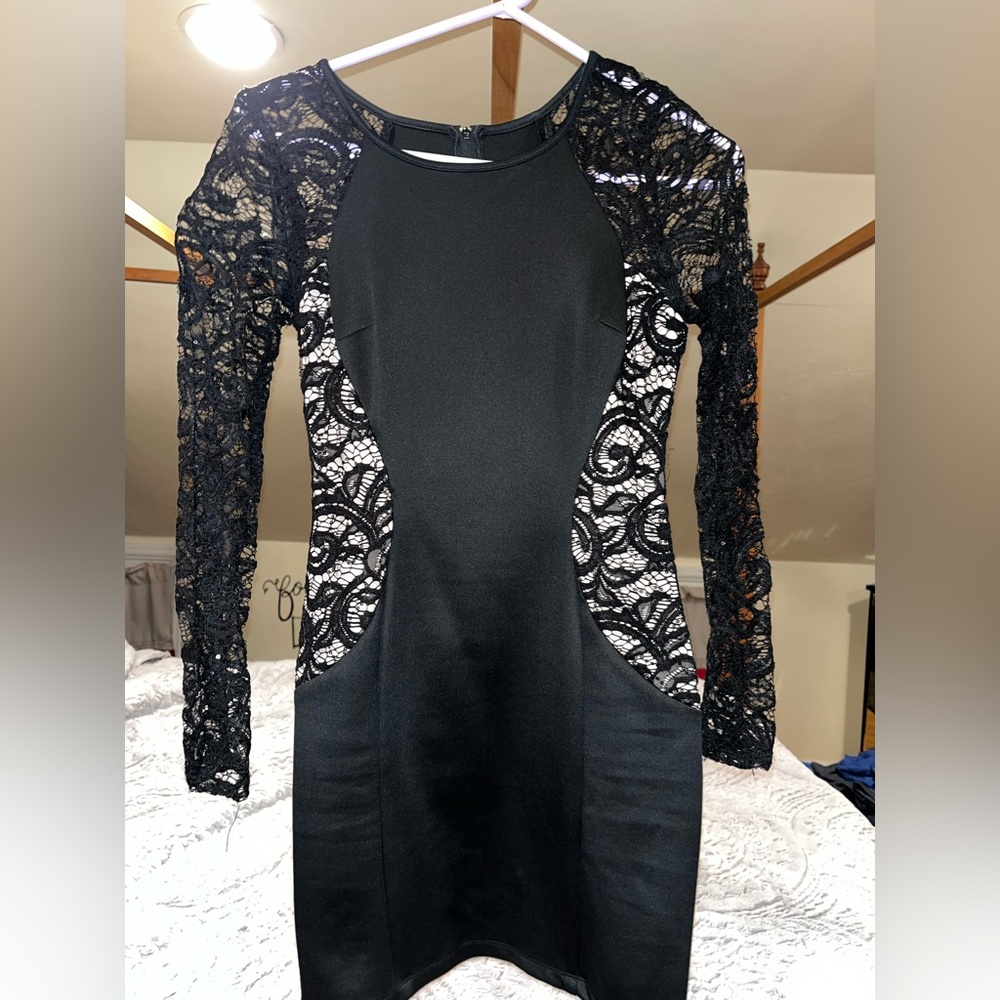 Macys Black Lace-Sleeve dress